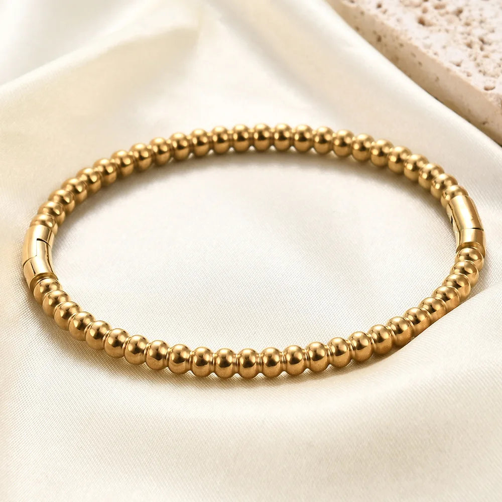 Stainless Steel Golden Bead Bracelet for Women Fashion Adjustable Chain Bracelets Daily Party Jewelry