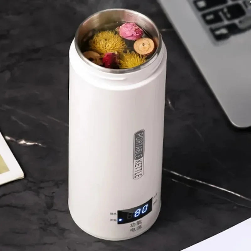 Portable Electric Travel Kettle – 500ml Anti-Scald Thermal Bottle for Tea & Coffee with English Menu
