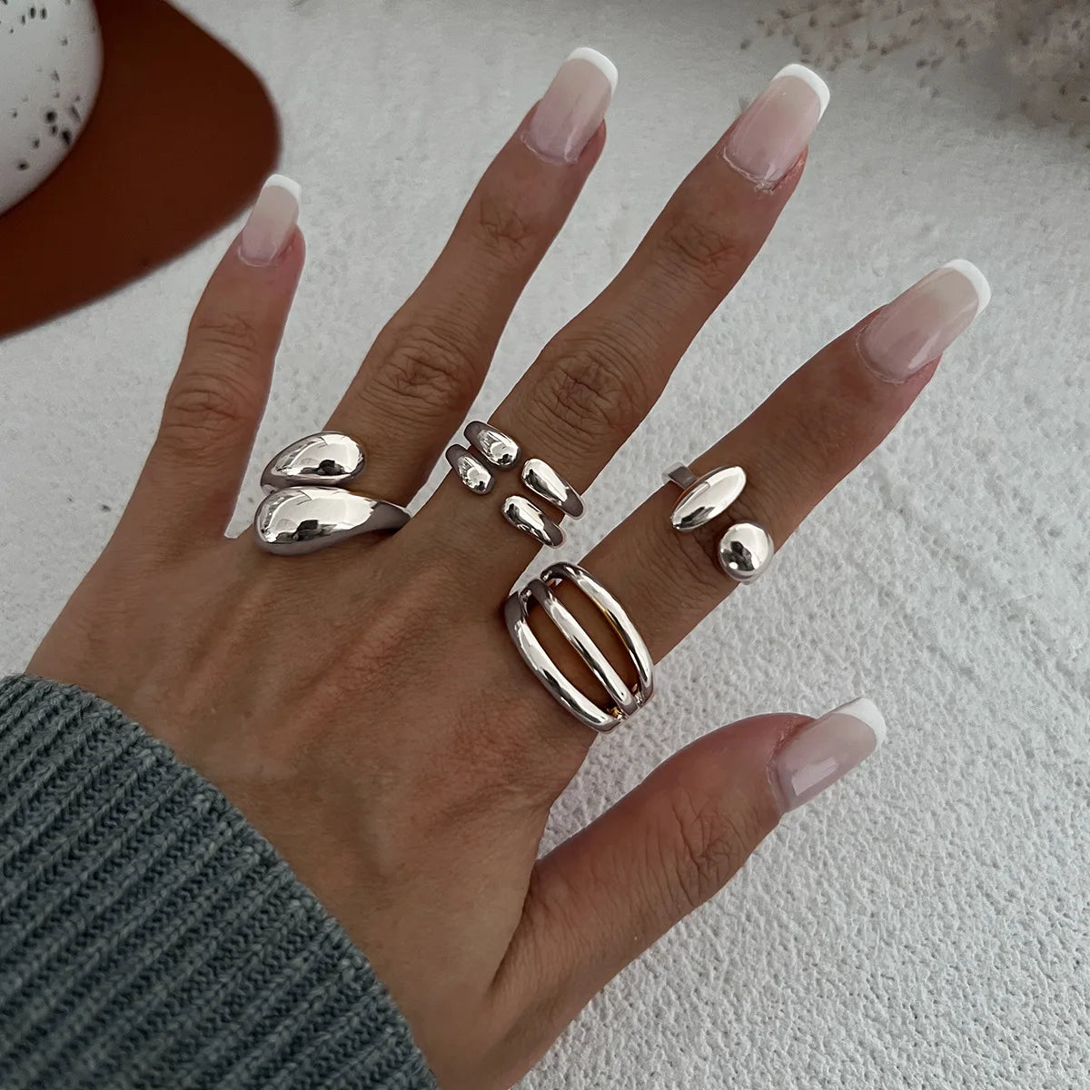 6 Style Geometric Metal Rings For Women Gold Silver Color Knuckle Joint Ring Set Jewelry