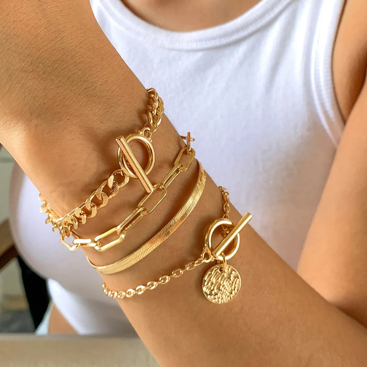 Pendant Chain Coin Bracelet for Women on Hand Vintage OT Buckle Snake Chain Charm Bangles Couple Jewelry Gift