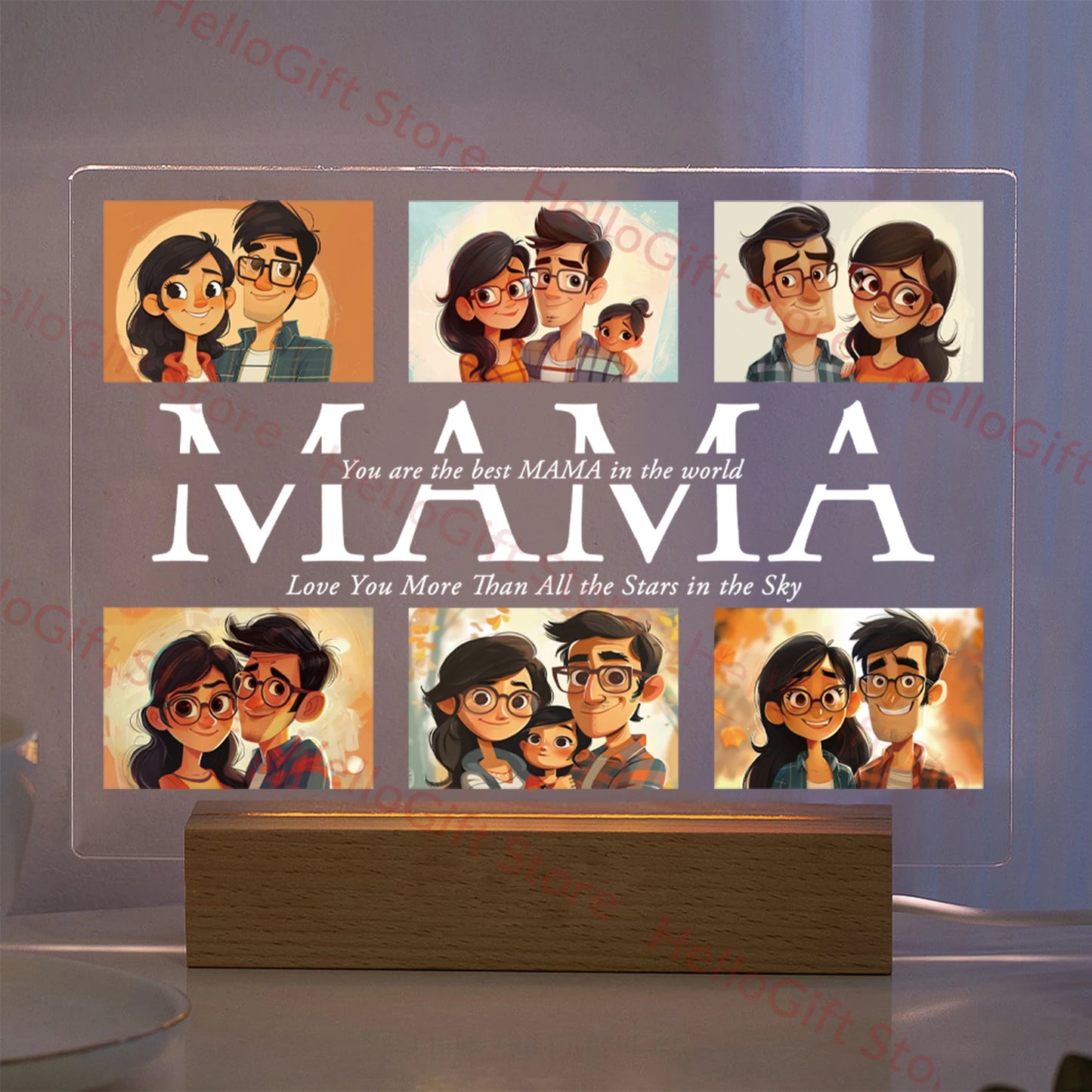 Personalized Custom Photo Text 3D Acrylic Lamp Customized Bedroom Night Light for MOM DAD LOVE Family Birthday