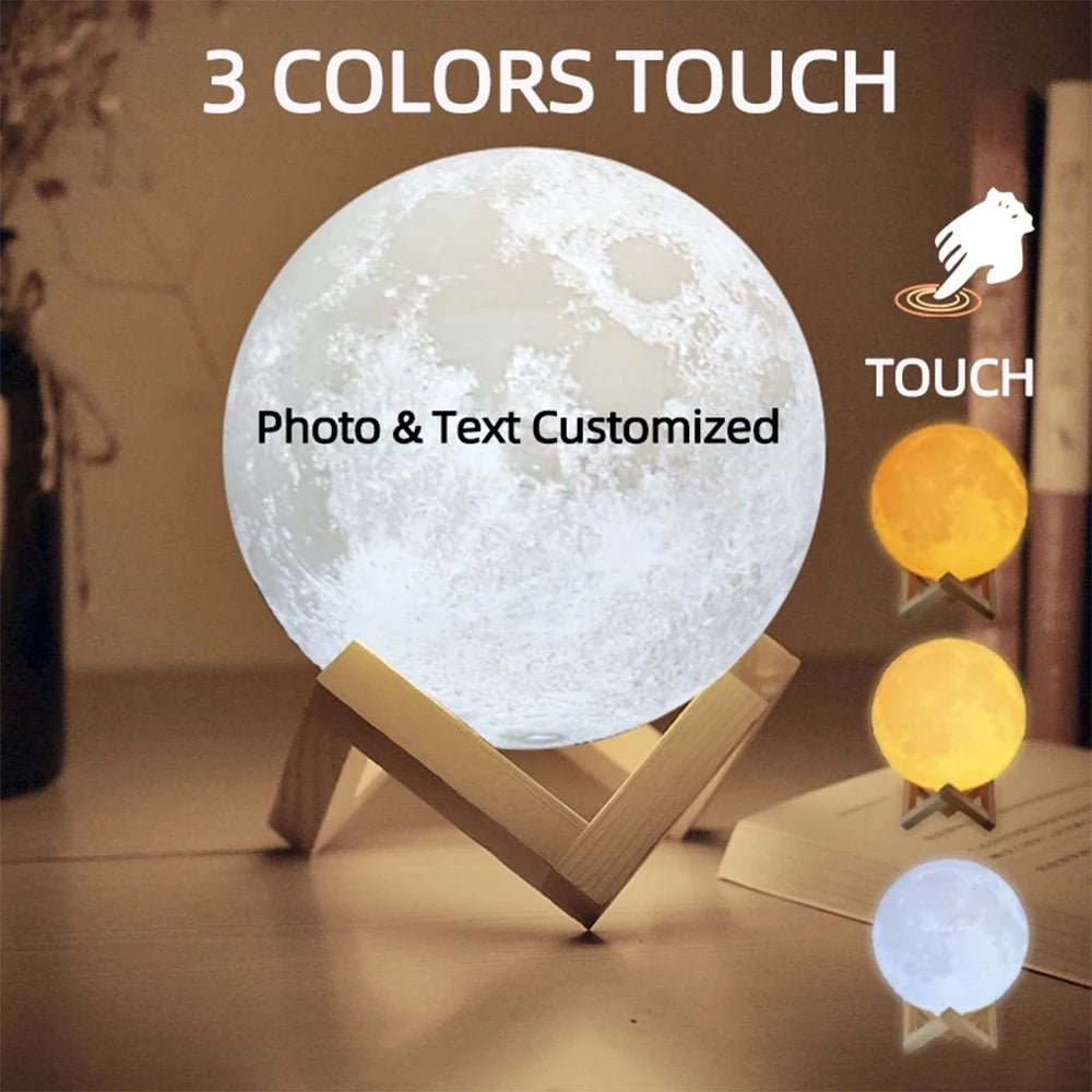 Customized 3D Printing Moon Lamp Personalized Photo Text Night Light