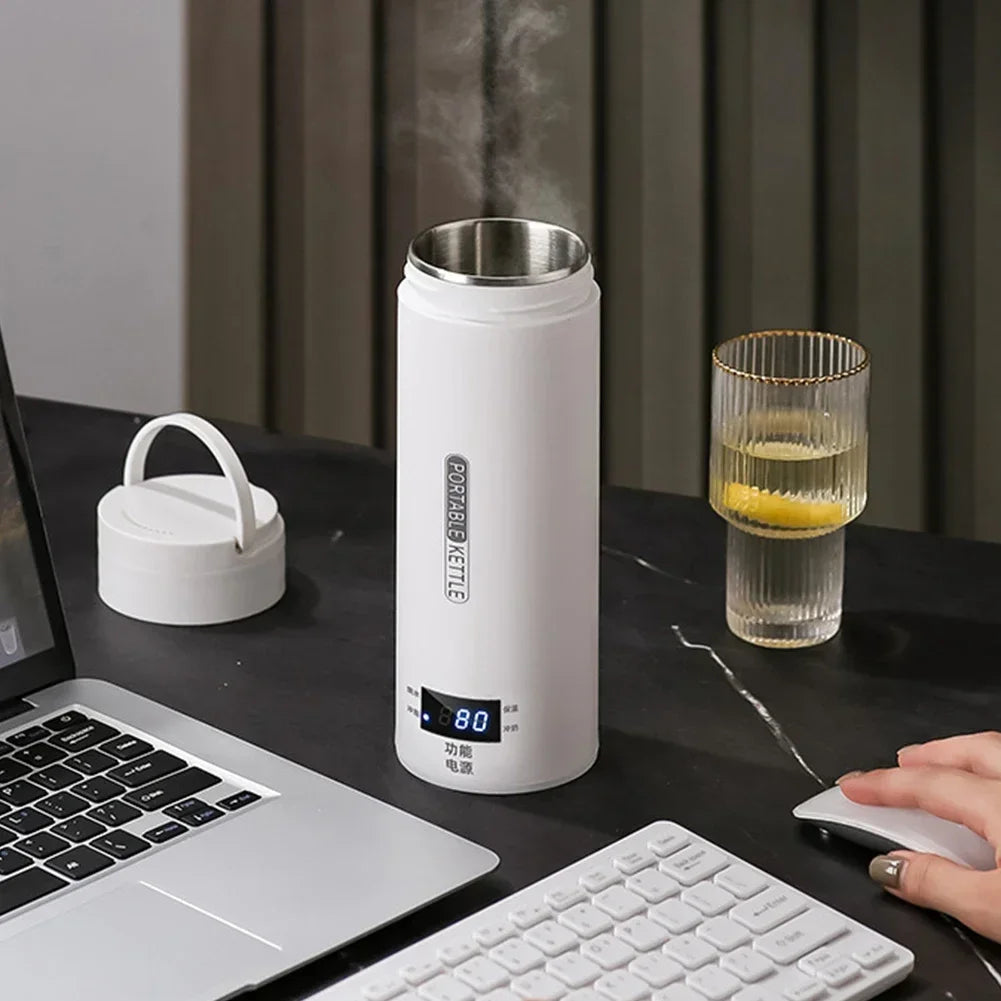 Portable Electric Travel Kettle – 500ml Anti-Scald Thermal Bottle for Tea & Coffee with English Menu