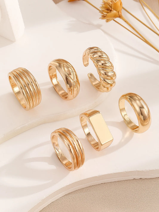 10Pcs/Set l Gold Color Finger Rings Daily Jewelry Gift