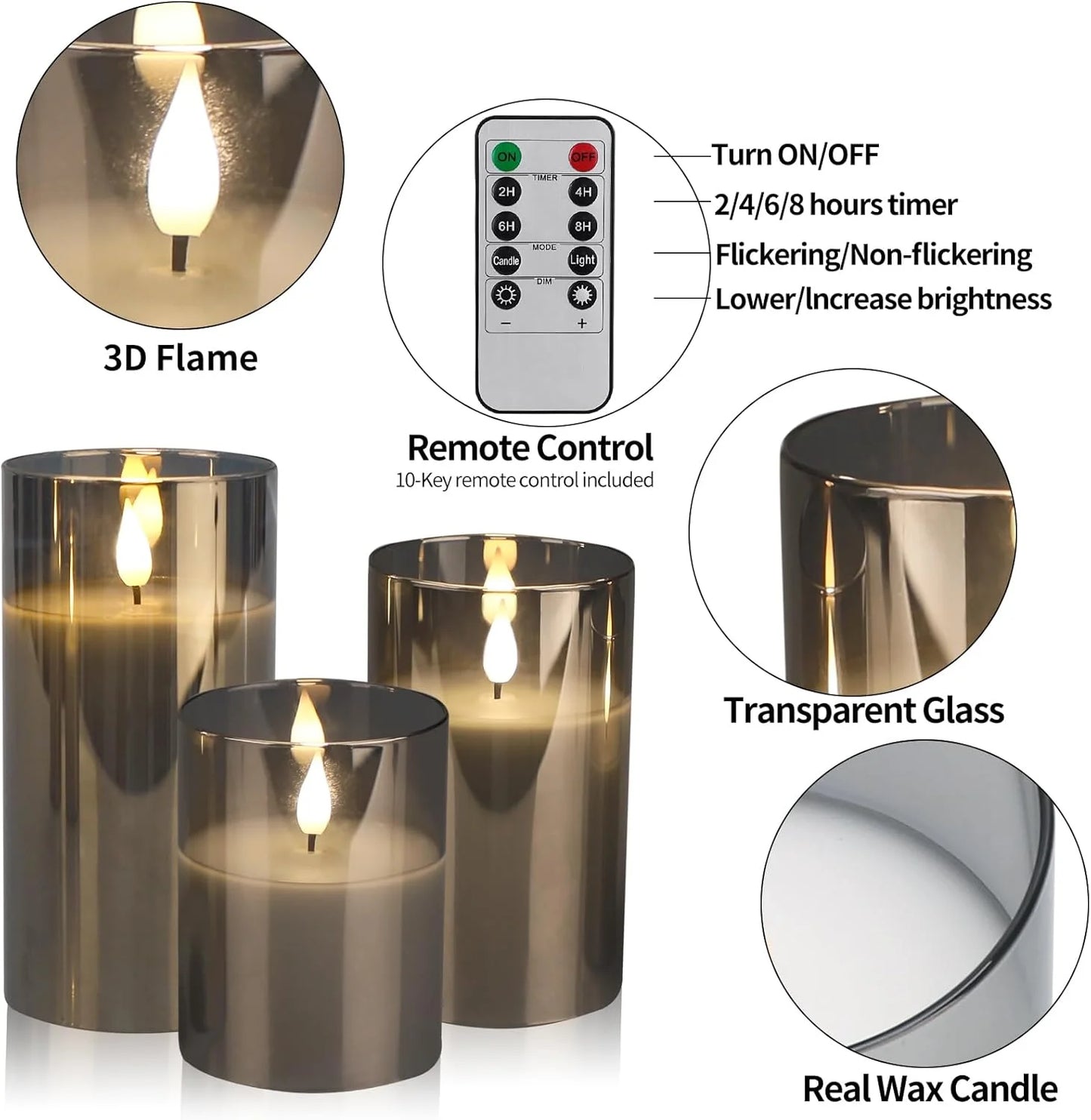3PCS Flameless Candles, Battery Operated Candles LED Pillar Candles with Remote 10-Key Control and Timers for Indoor Home Decor