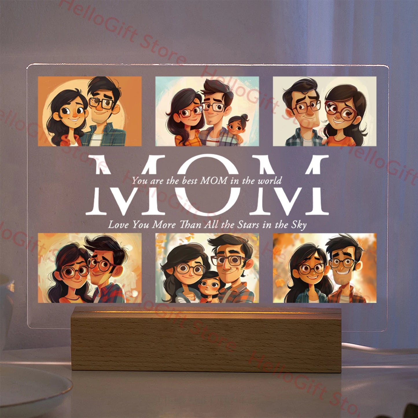 Personalized Custom Photo Text 3D Acrylic Lamp Customized Bedroom Night Light for MOM DAD LOVE Family Birthday
