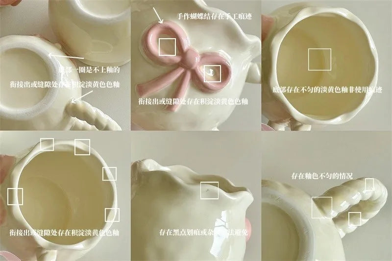 Handmade Irregular Mug, Pink Three-dimensional Bow Coffee Cup, Artistic Niche Mug Gift Ceramic Water Cup