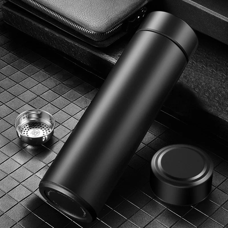 1pc 500ml Black Stainless Steel Creative Smart Thermos BottleTemperature Display Thermal Mug Male Female Portable Business Gift