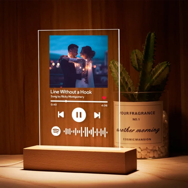 Custom Spotify Plaques with LED Light Scannable Code Photo Acrylic Music Song Album Plaques Night Light Gifts for Couples Lover