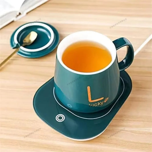 USB Recharge Warm Soup Cups Coffee Mug with Lid and Gift Box Storage Bag Set Ceramics Cup with Stainless Steel Spoon Coffee Cups