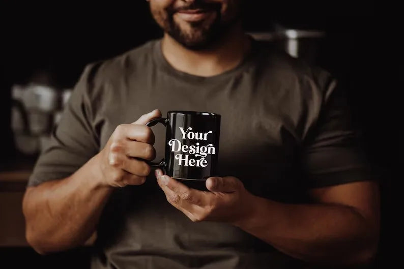Custom Black Ceramic Mug 11oz – DIY Family Photo or Company Logo Personalized Cup