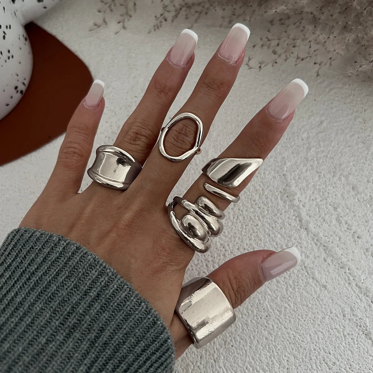 6 Style Geometric Metal Rings For Women Gold Silver Color Knuckle Joint Ring Set Jewelry