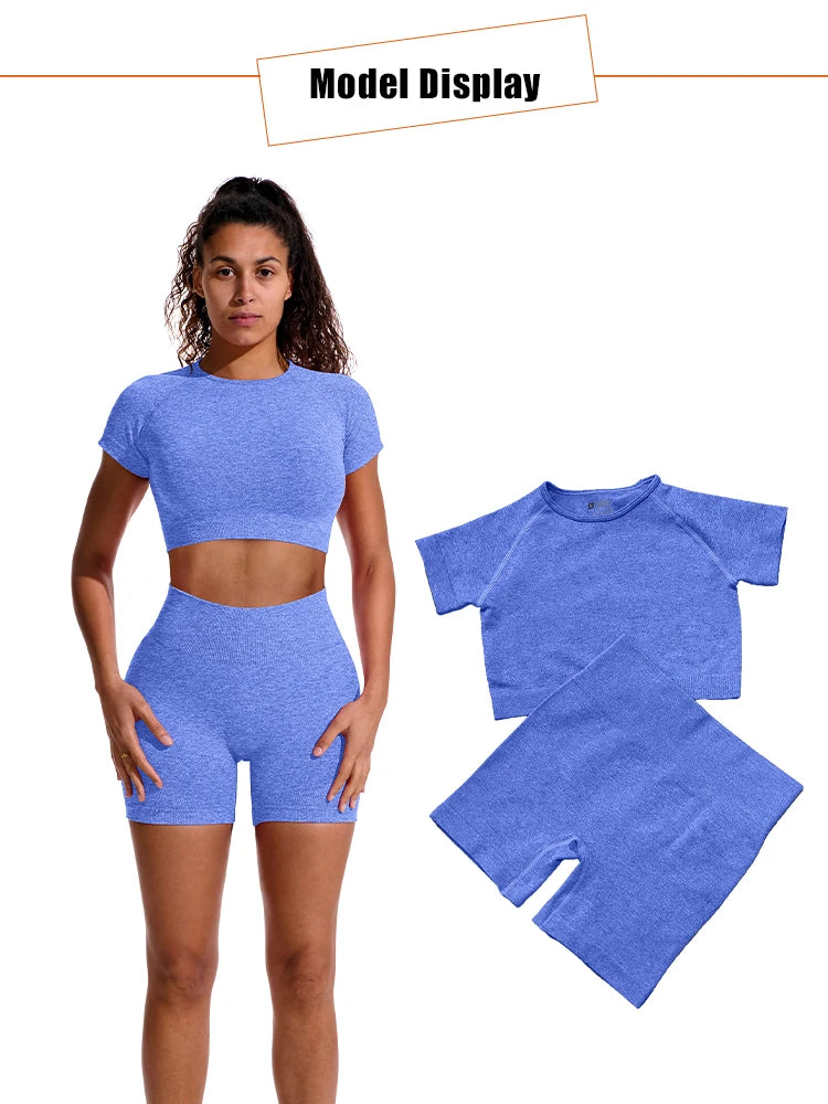 2PCS Women's Sports Yoga Set Seamless Ribbed Knitted Fitness Sportswear