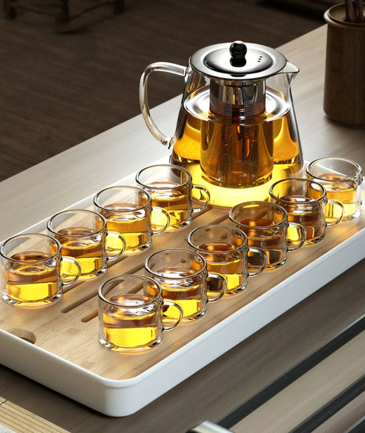 Heat Resistant Glass Teapot with Stainless Steel Tea Strainer Infuser Flower Kettle Kung Fu Teaware Set Puer Oolong Pot