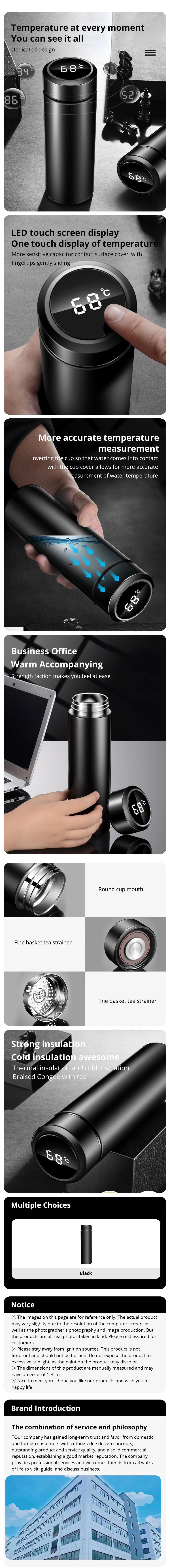 1pc 500ml Black Stainless Steel Creative Smart Thermos BottleTemperature Display Thermal Mug Male Female Portable Business Gift