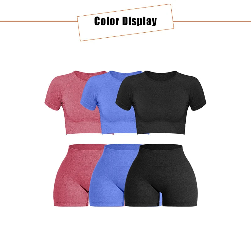 2PCS Women's Sports Yoga Set Seamless Ribbed Knitted Fitness Sportswear