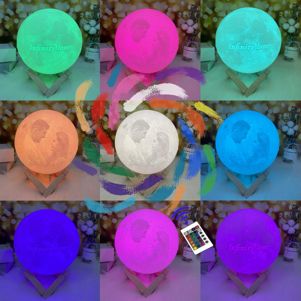 Customized 3D Printing Moon Lamp Personalized Photo Text Night Light