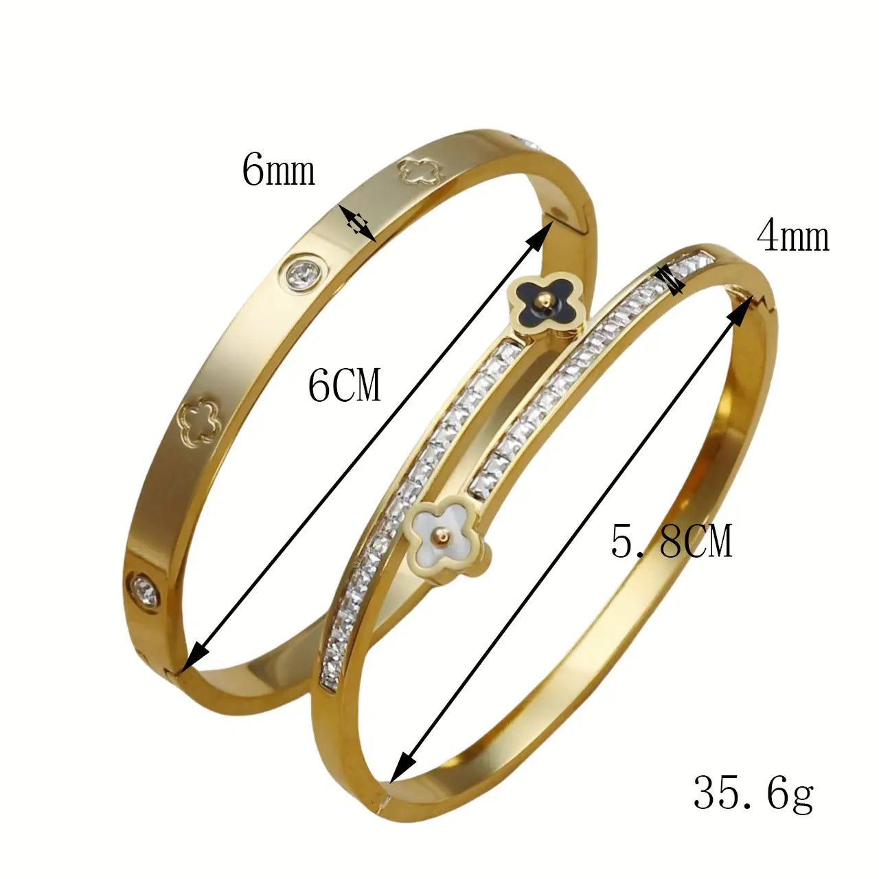 Stainless Steel Bangle Four-leaf Clover Crystal Design Stacking Bracelet Suitable For Women's Jewellery Party