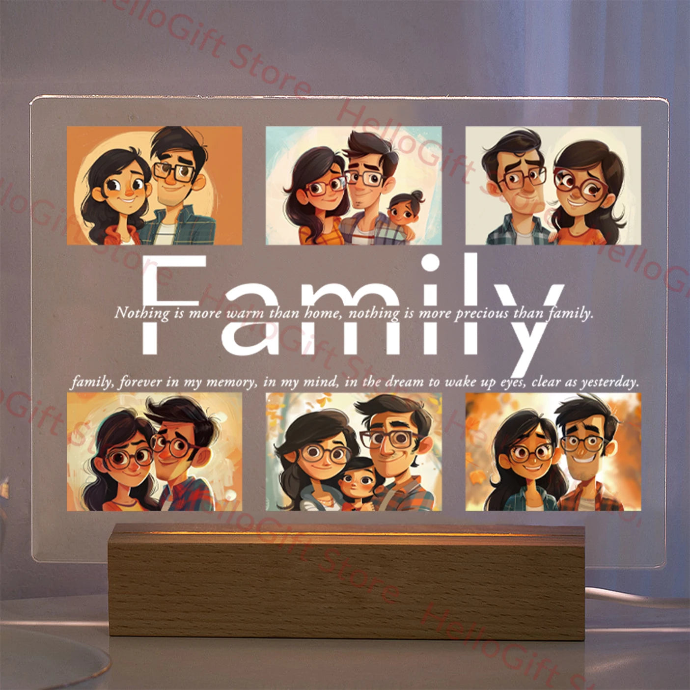 Personalized Custom Photo Text 3D Acrylic Lamp Customized Bedroom Night Light for MOM DAD LOVE Family Birthday