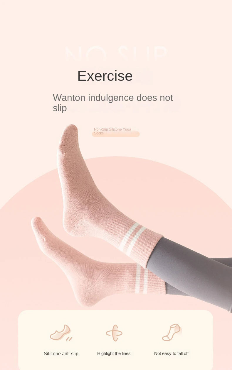 1 pair of women's yoga socks, skipping rope sports socks, Pilates indoor anti slip floor socks, double bar mid leg socks