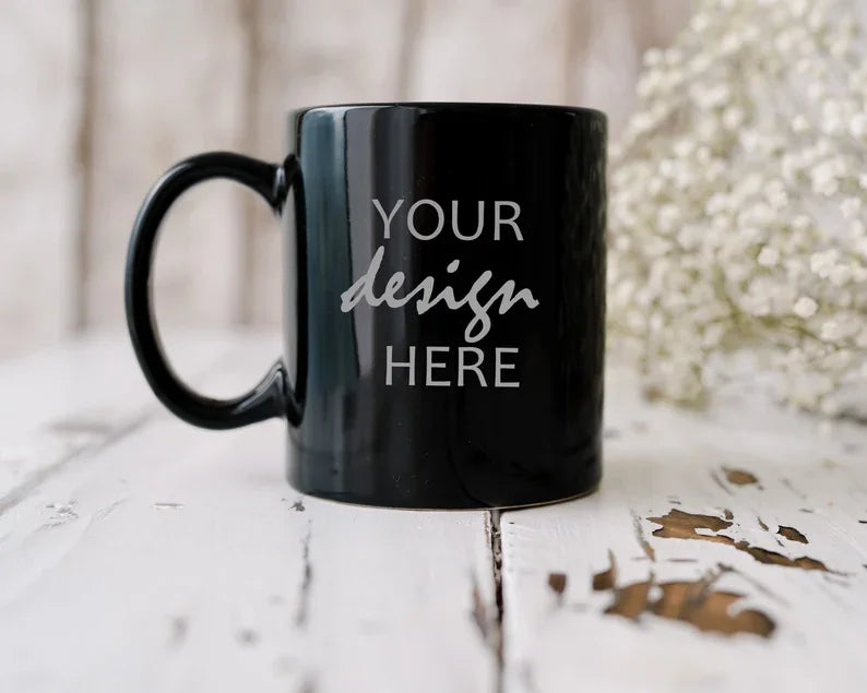 Custom Black Ceramic Mug 11oz – DIY Family Photo or Company Logo Personalized Cup
