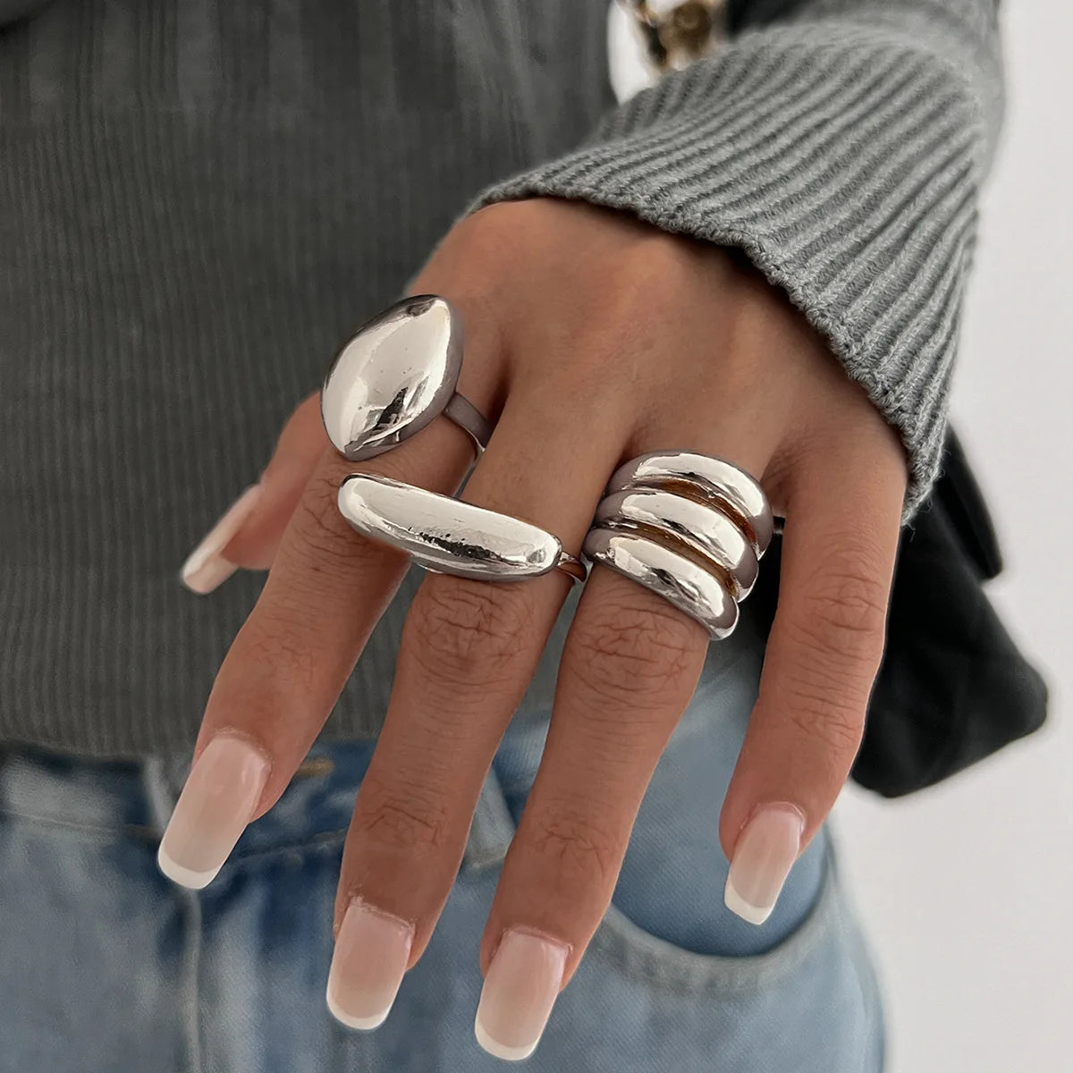 6 Style Geometric Metal Rings For Women Gold Silver Color Knuckle Joint Ring Set Jewelry