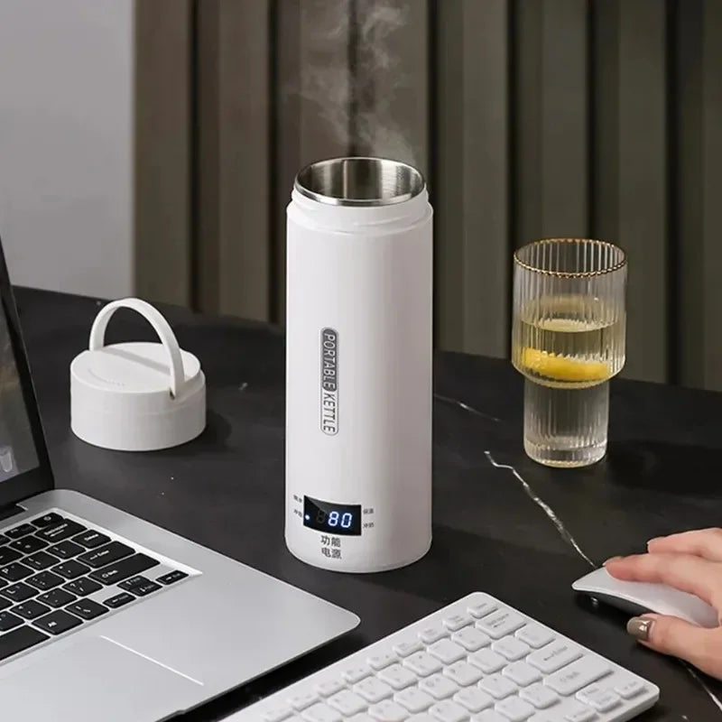 Portable Electric Travel Kettle – 500ml Anti-Scald Thermal Bottle for Tea & Coffee with English Menu