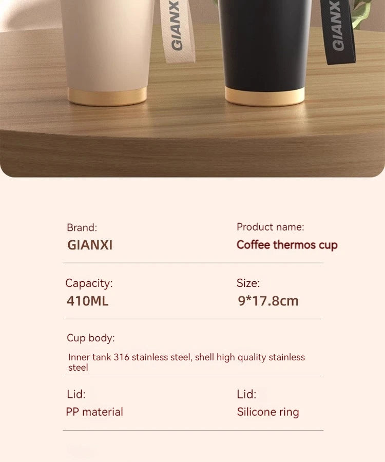 GIANXI Stainless Steel Coffee Thermos Cup Retro Woven Lanyard Portable Heavy Caliber Easy To Clean Coffee Cold Cup Coffee Cup