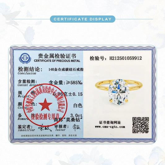 Oval Moissanite Diamond Ring for Women 100% 14K Gold Egg Shaped Wedding Band Classic Luxury Jewelry Certified