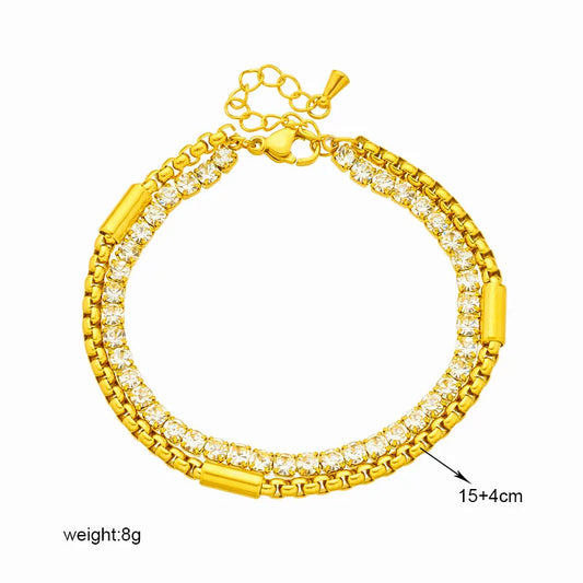 White Sparkling Zircon 2in1 Chains Bracelet