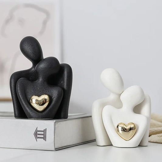 1 Pair Romantic Ceramic Love Embrace Figurines, Earthenware Couple Set, Indoor Decor for Bedroom, Valentine'S Day Festival Gift