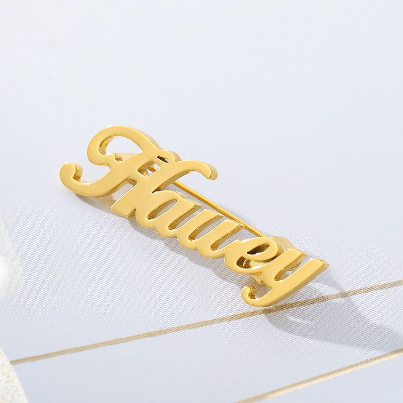Hot Selling In Europe And America Personalized Stainless Steel Name Brooch Badge Customized Name  Customized Brooch