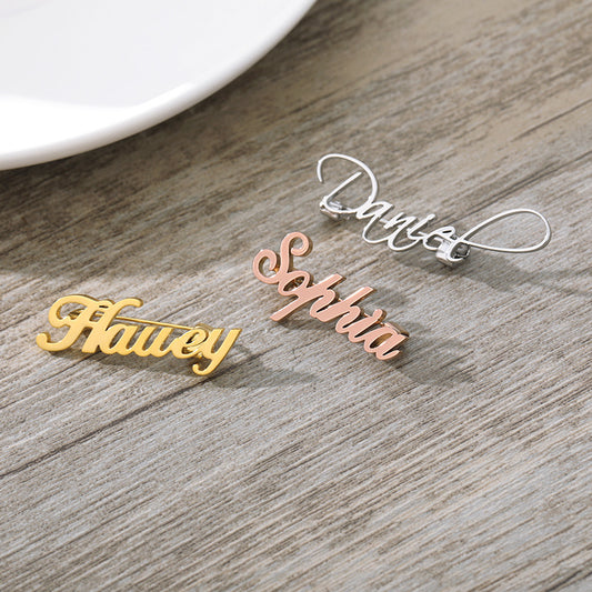 Hot Selling In Europe And America Personalized Stainless Steel Name Brooch Badge Customized Name  Customized Brooch