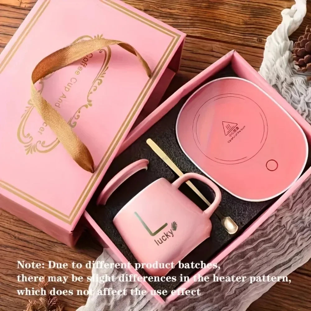 USB Recharge Warm Soup Cups Coffee Mug with Lid and Gift Box Storage Bag Set Ceramics Cup with Stainless Steel Spoon Coffee Cups