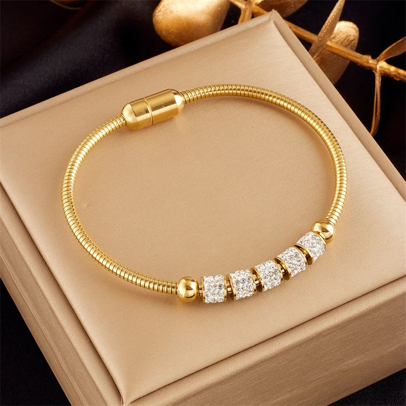 Gold Color Rhinestone Beaded Bracelet