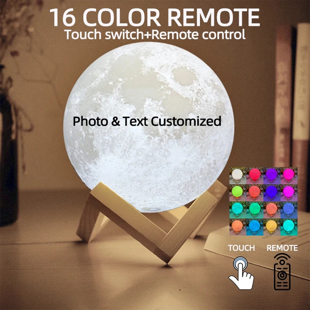 Customized 3D Printing Moon Lamp Personalized Photo Text Night Light