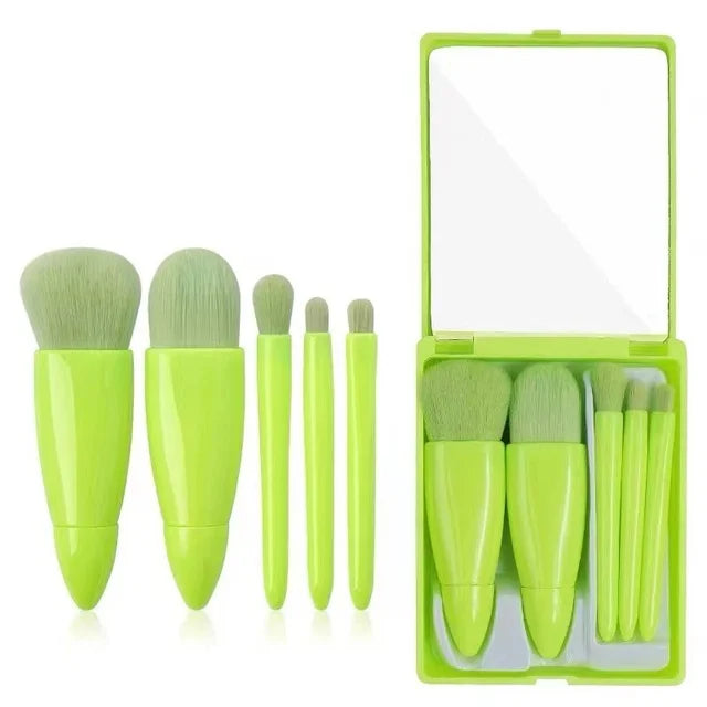 5pcs Mini Travel Makeup Brush Set with Case & Mirror – Compact & Complete