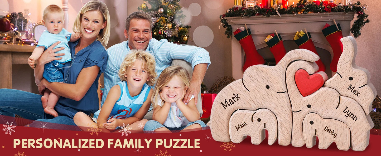 Personalized Custom Bear Family Wooden Puzzle DIY Free Engraving Name Sculpture Home DeskDecor Figurines Christmas Birthday Gift