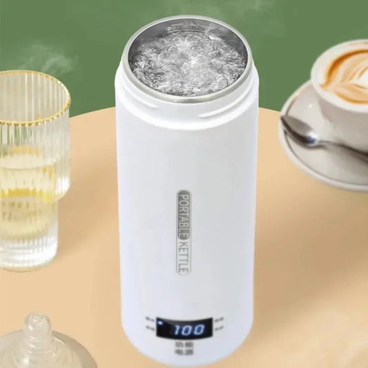 Portable Electric Travel Kettle – 500ml Anti-Scald Thermal Bottle for Tea & Coffee with English Menu