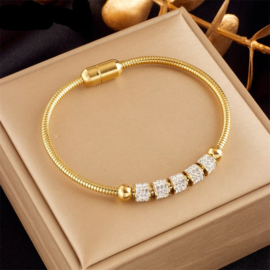 Gold Color Rhinestone Beaded Bracelet