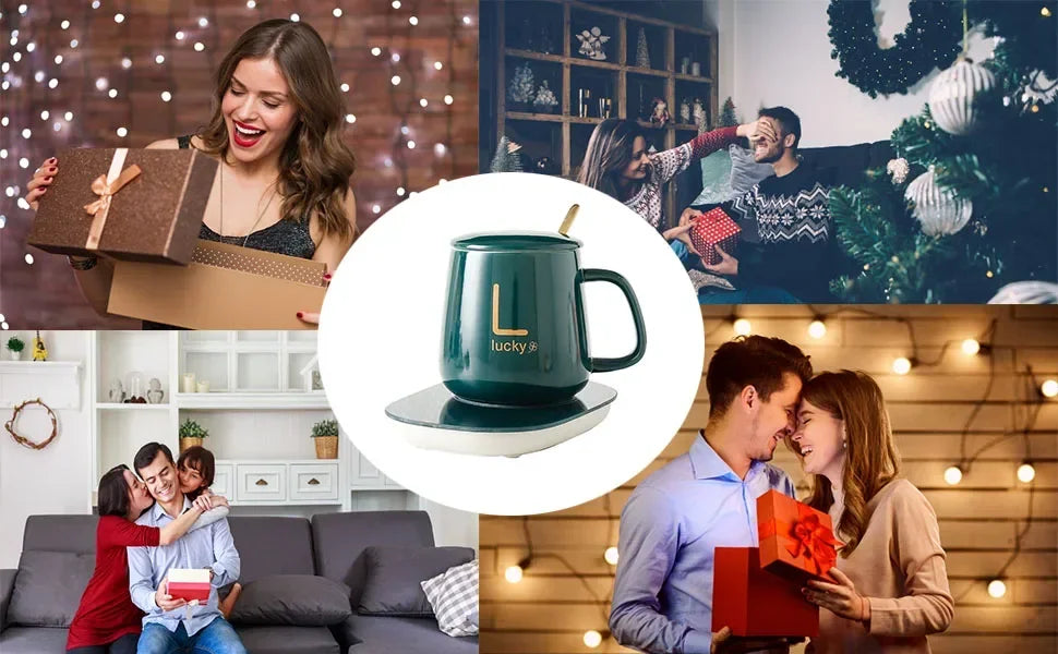 USB Recharge Warm Soup Cups Coffee Mug with Lid and Gift Box Storage Bag Set Ceramics Cup with Stainless Steel Spoon Coffee Cups