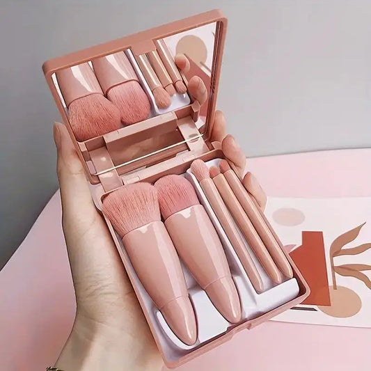 5pcs Mini Travel Makeup Brush Set with Case & Mirror – Compact & Complete