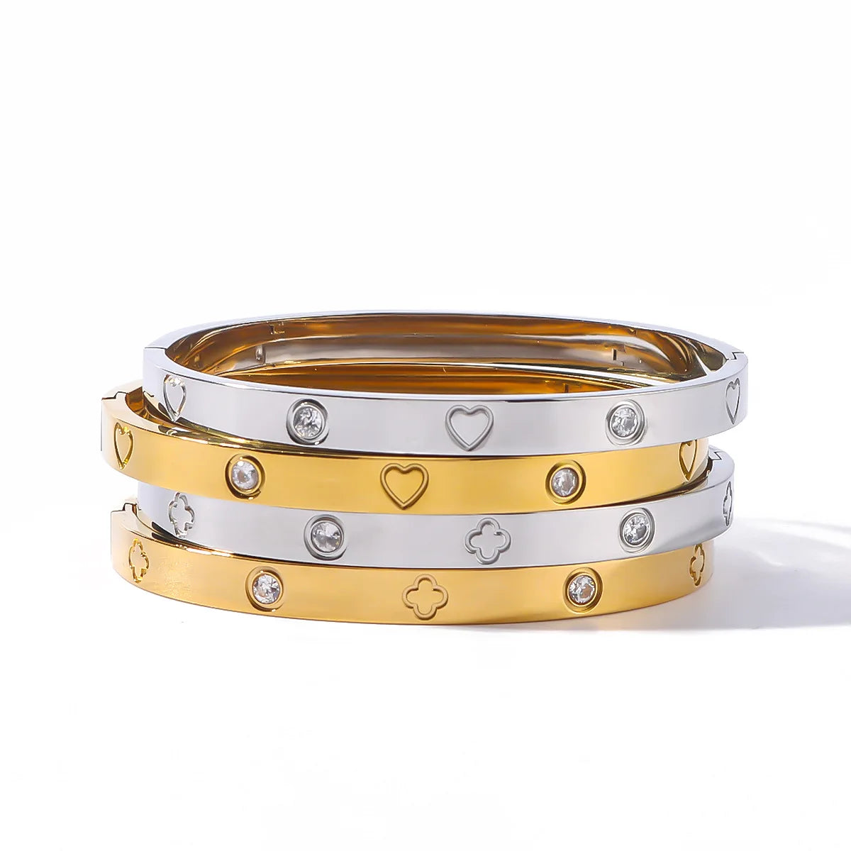 Love Four-leaf Clover Imprinted Zircon Bracelet Set Women's High Quality 18K-gold-plated Not Fading Bracelet Waterproof Jewelry