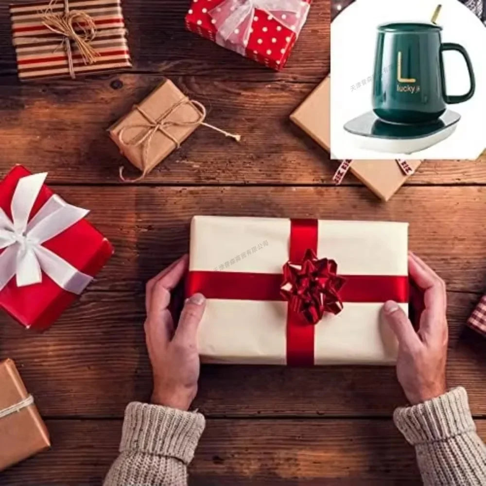 USB Recharge Warm Soup Cups Coffee Mug with Lid and Gift Box Storage Bag Set Ceramics Cup with Stainless Steel Spoon Coffee Cups
