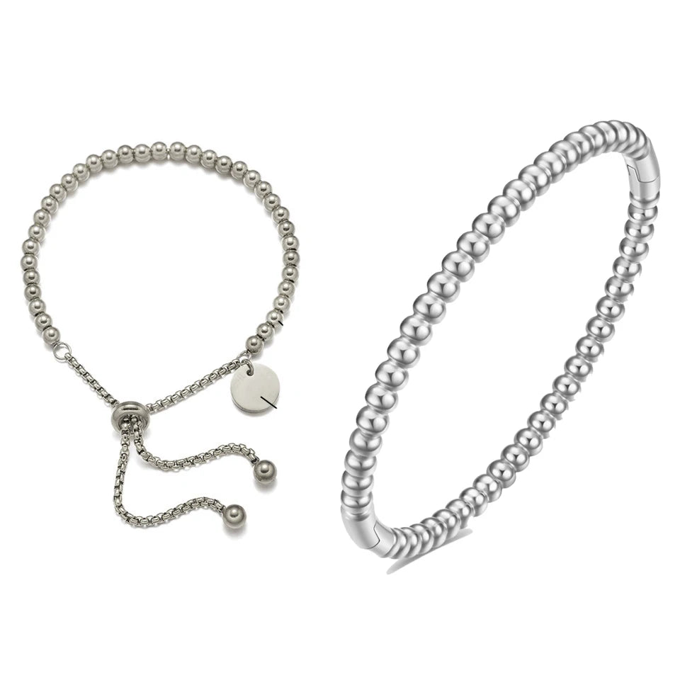 Stainless Steel Golden Bead Bracelet for Women Fashion Adjustable Chain Bracelets Daily Party Jewelry