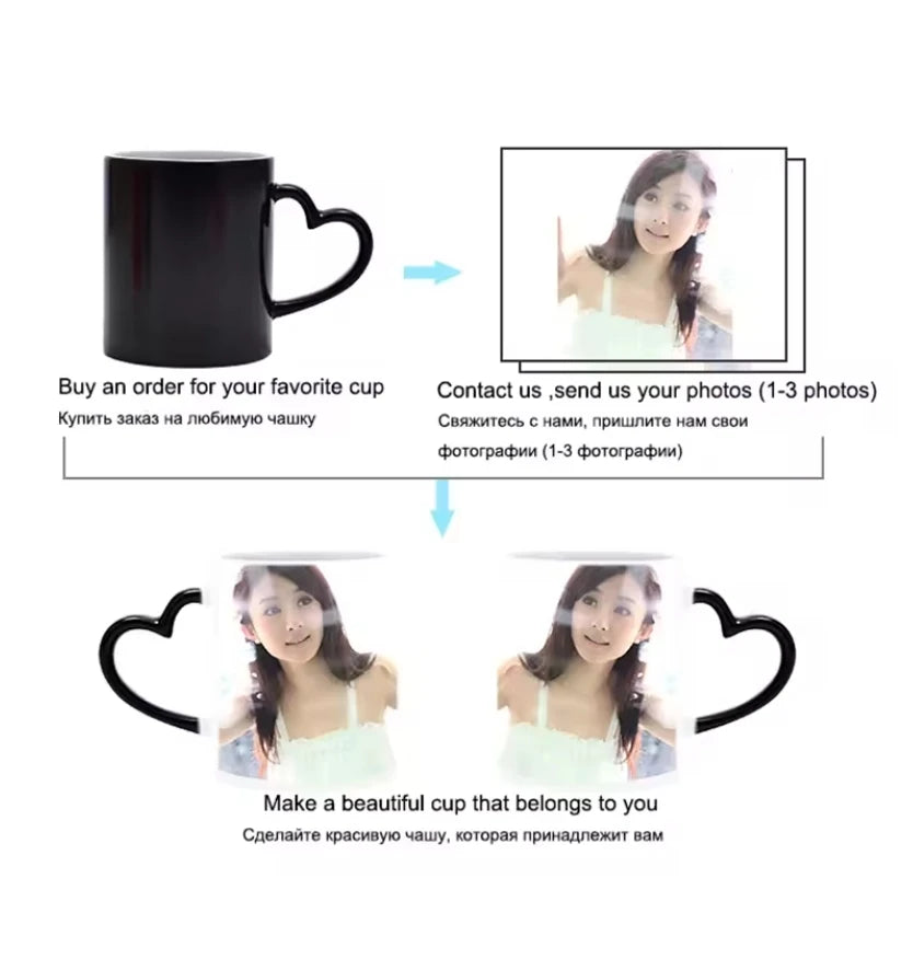 Custom Magic Color-Changing Ceramic Mug – Personalized Photo/Text Heat Reveal Cup | Gift for Dad, Family, Valentine’s Day