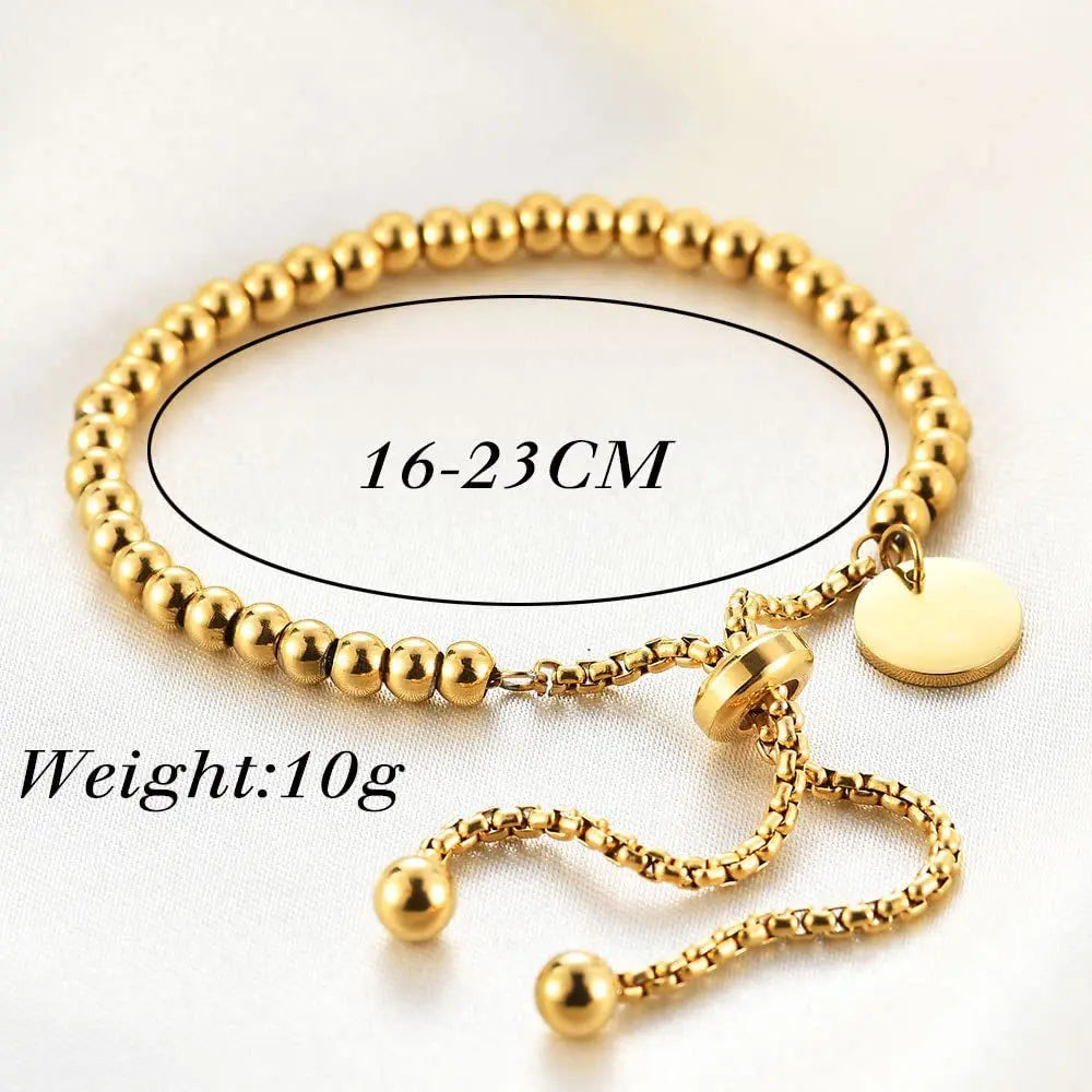 Stainless Steel Golden Bead Bracelet for Women Fashion Adjustable Chain Bracelets Daily Party Jewelry