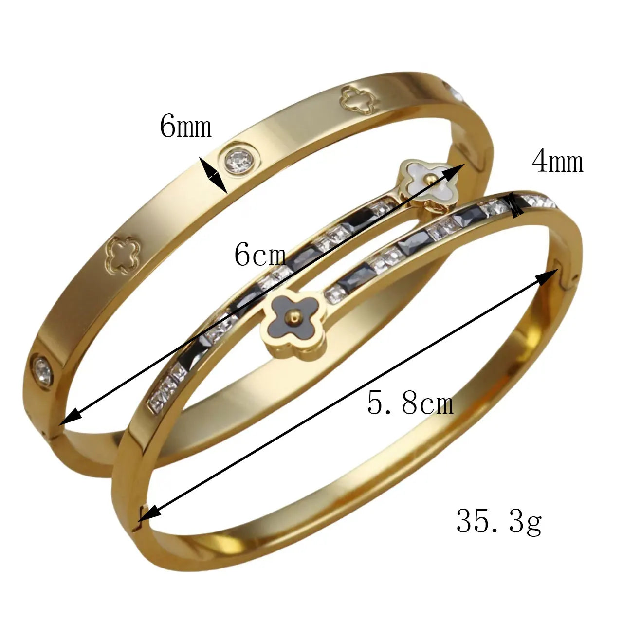 Stainless Steel Bangle Four-leaf Clover Crystal Design Stacking Bracelet Suitable For Women's Jewellery Party
