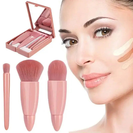 5pcs Mini Travel Makeup Brush Set with Case & Mirror – Compact & Complete