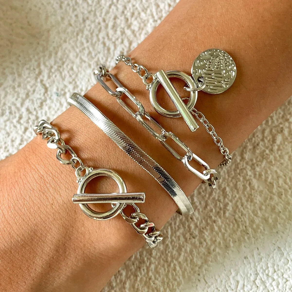 Pendant Chain Coin Bracelet for Women on Hand Vintage OT Buckle Snake Chain Charm Bangles Couple Jewelry Gift
